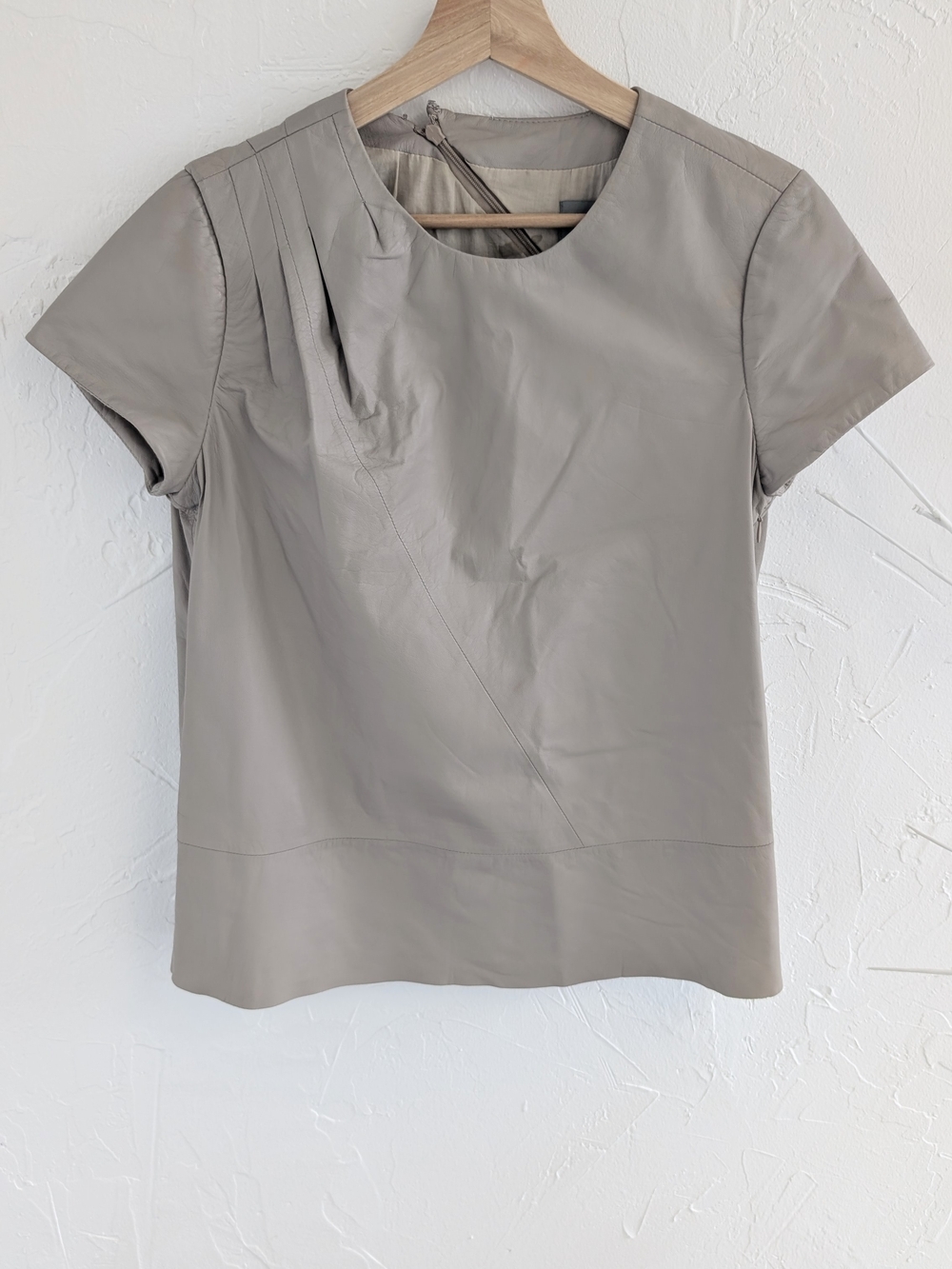 J.Crew Collection 100% Leather Short Sleeve Top | Taupe | Size 4